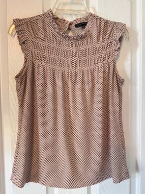 Polka Dot Smocked Neck Sleeveless Top - Blush